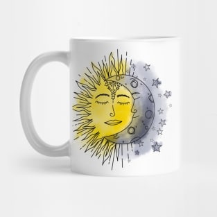 Celestial Sun Moon Watercolor Mug